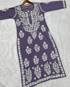 Mauve Heavy Chikankari Handwork Modal Kurti , Pair it With Jeans