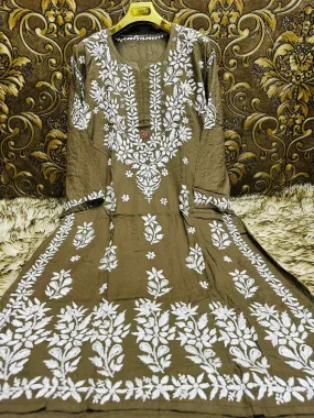 Mehendi Ethereal Elegance: Lucknow Chikankari Heavy Modal Big Size Kurti