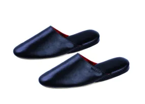 Men Leather slip on slipper - leather with bamboo inner - black