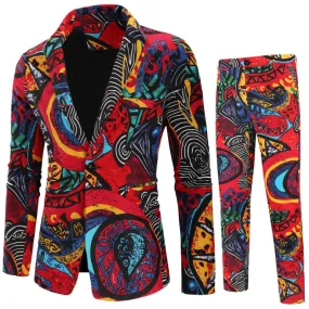 Men’s African Floral Print Suit with Psychedelic Design