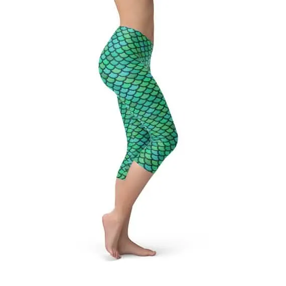 Mermaid Print Capri Leggings for Active Women