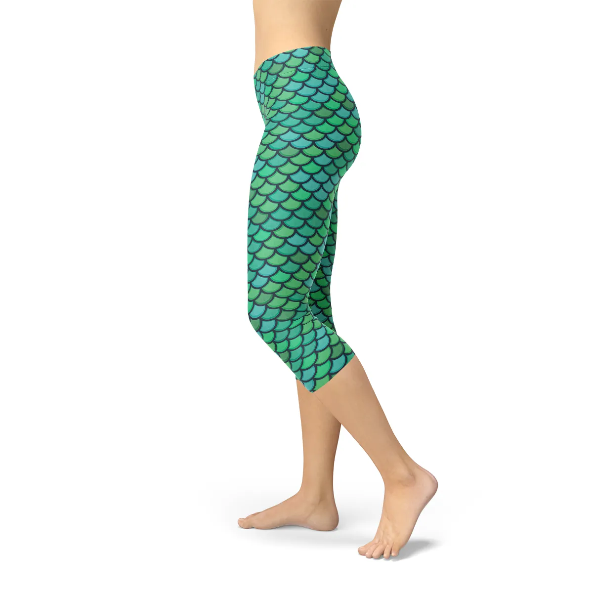 Mermaid Print Capri Leggings for Active Women