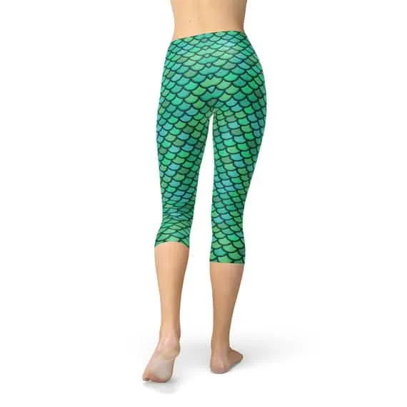 Mermaid Print Capri Leggings for Active Women