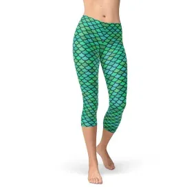 Mermaid Print Capri Leggings for Active Women