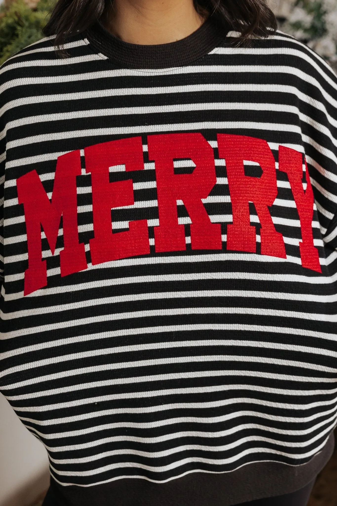 Merry Black Striped Graphic Sweatshirt - FINAL SALE