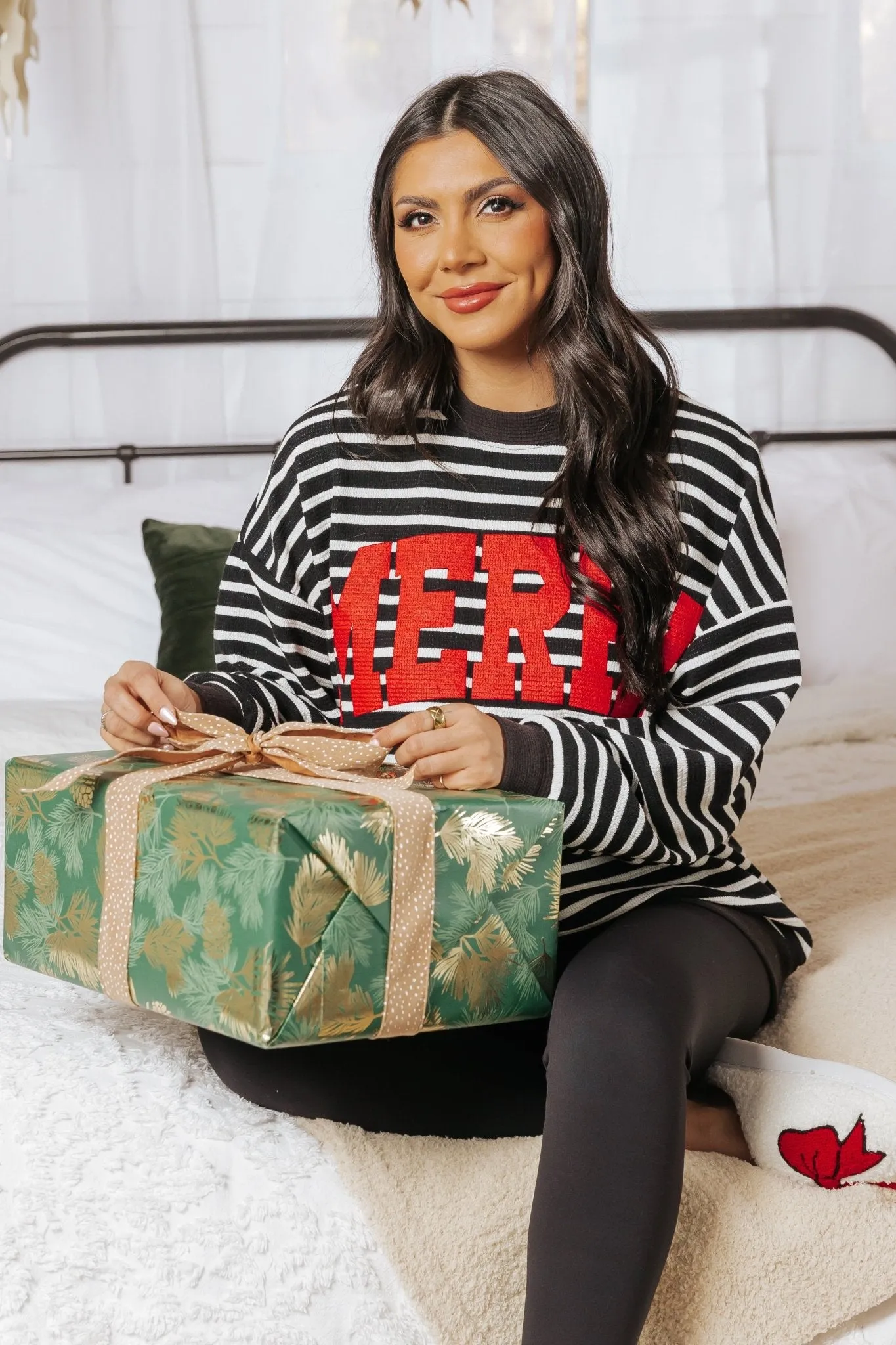 Merry Black Striped Graphic Sweatshirt - FINAL SALE