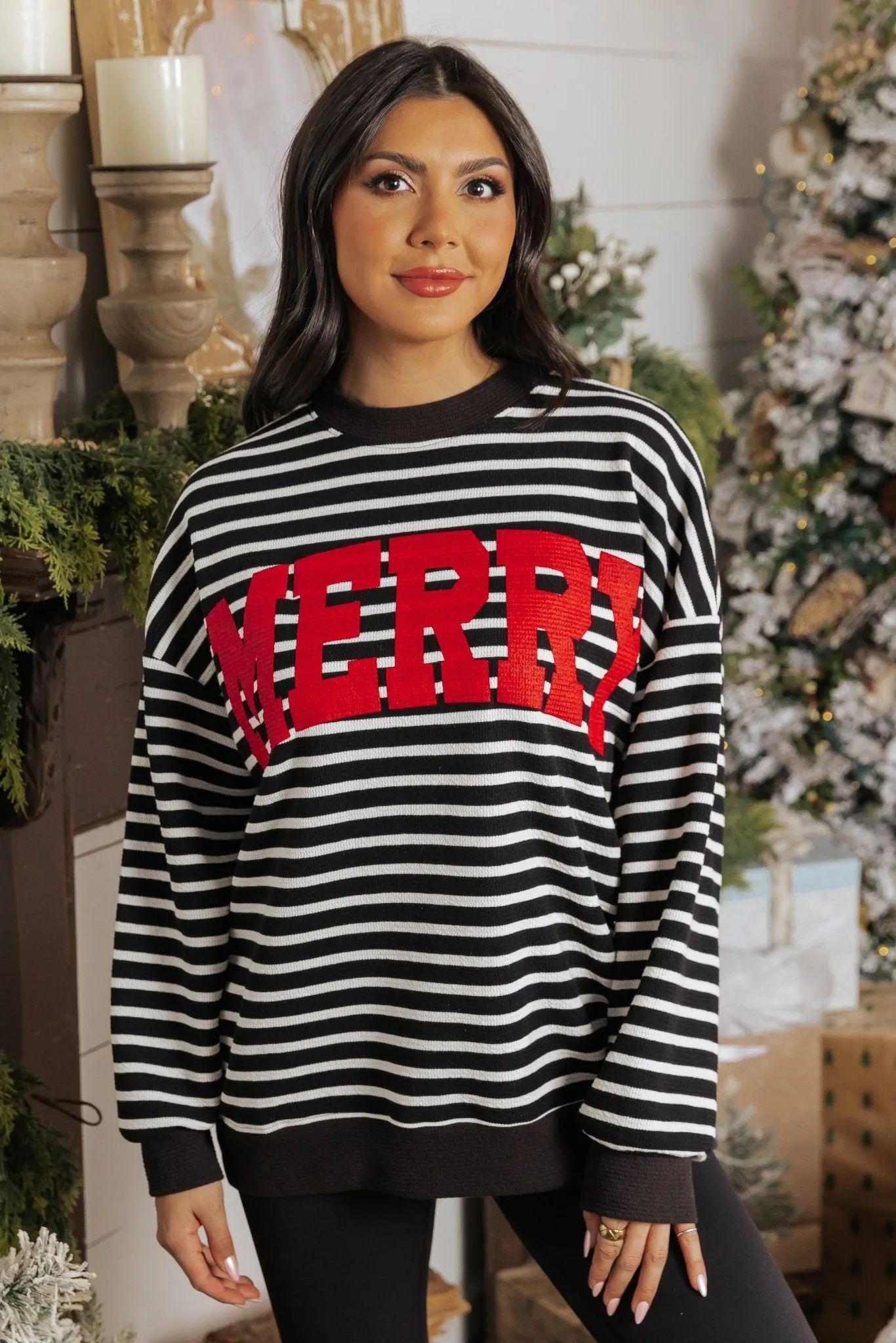 Merry Black Striped Graphic Sweatshirt - FINAL SALE