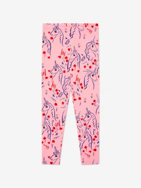 Mini Rodini Girls Organic Cotton Unicorns Leggings in Pink