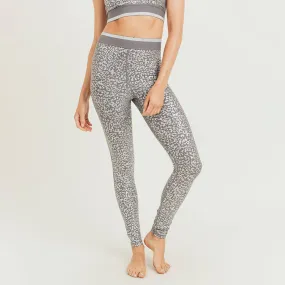 Mono B Silver Foil Leopard Print Leggings with Striped Ban