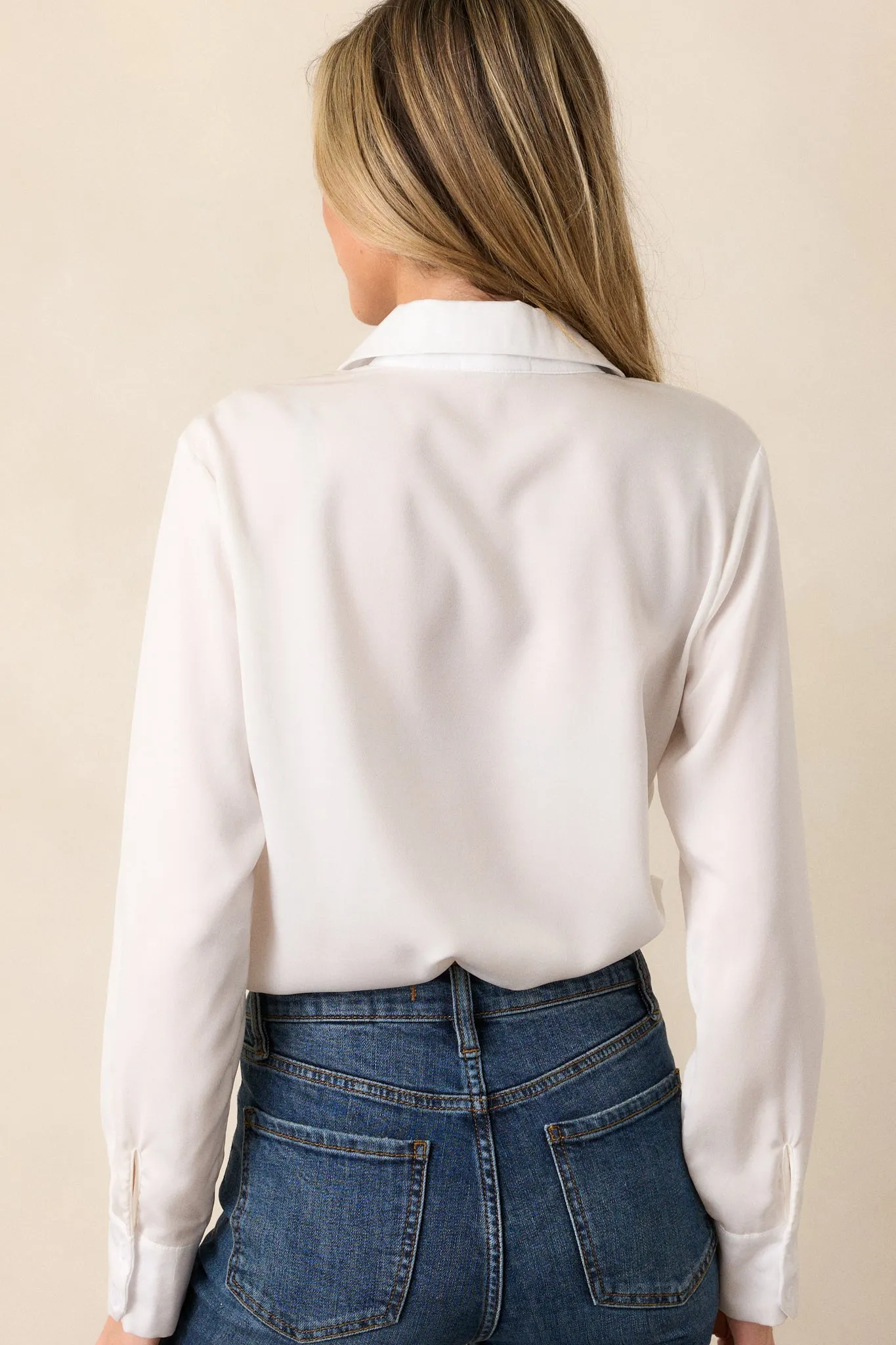 Much To Do White Button Front Long Sleeve Bodysuit