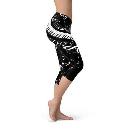 Musical Vibes Women's Black Capri Yoga Leggings