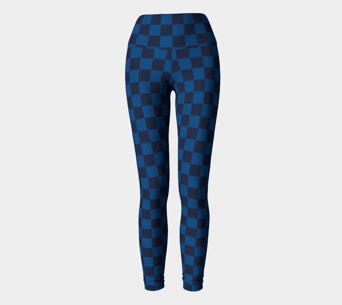 Navy Blue Checkered Yoga Leggings