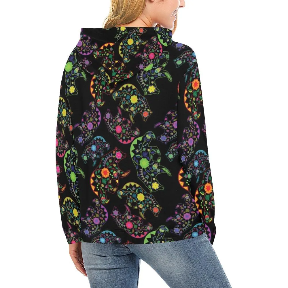 Neon Floral Bears Hoodie for Women (USA Size)