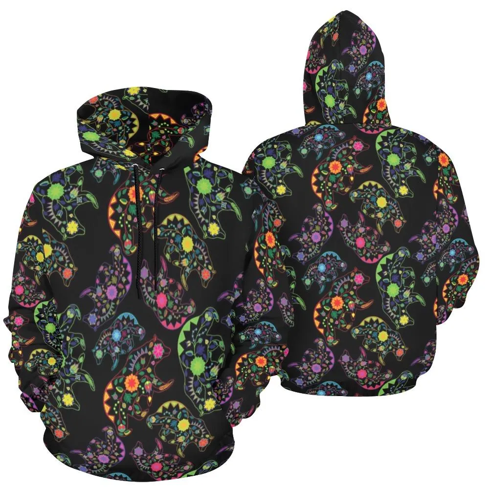 Neon Floral Bears Hoodie for Women (USA Size)