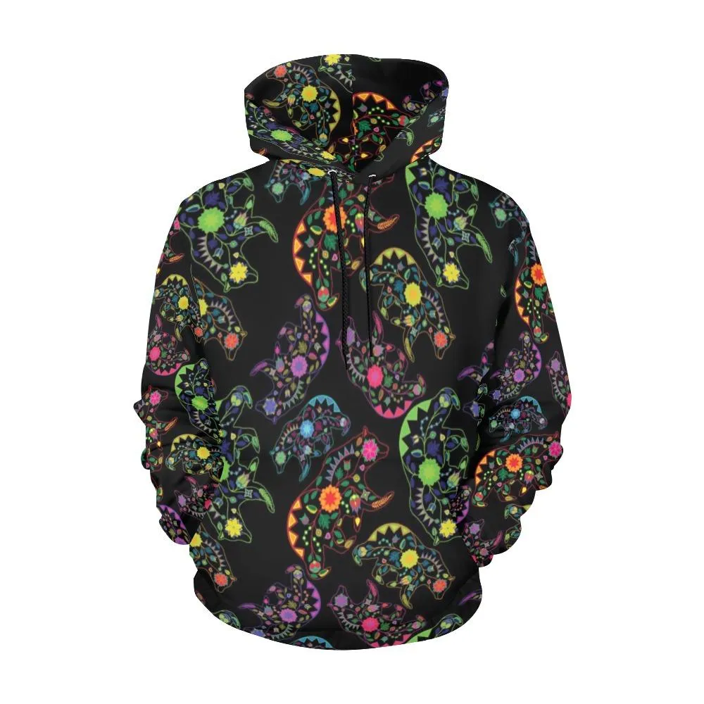 Neon Floral Bears Hoodie for Women (USA Size)