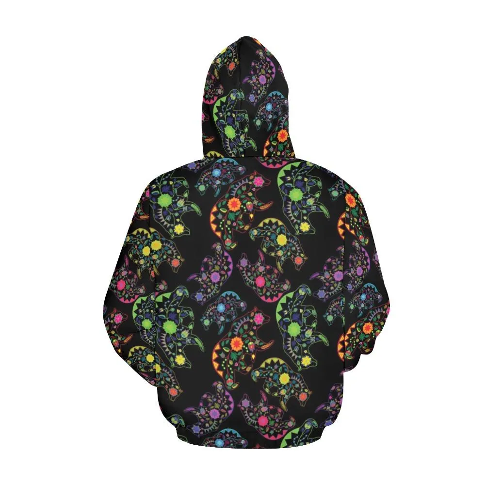 Neon Floral Bears Hoodie for Women (USA Size)