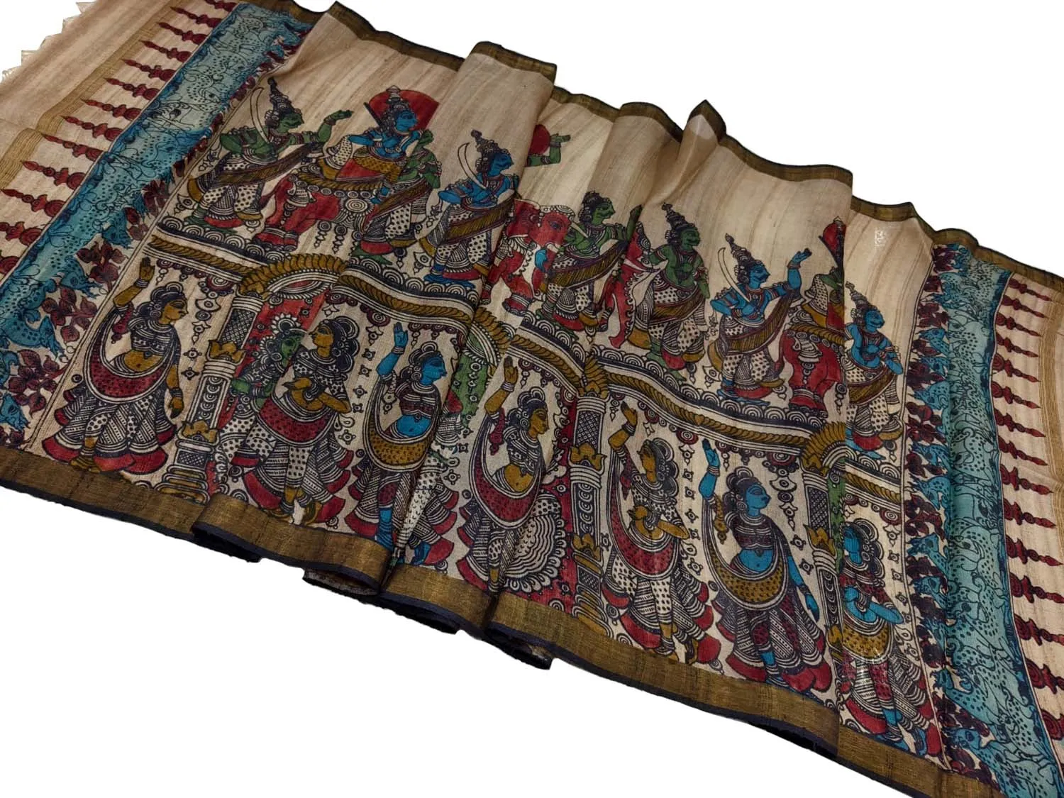Pastel Tussar Silk Kalamkari Dupatta