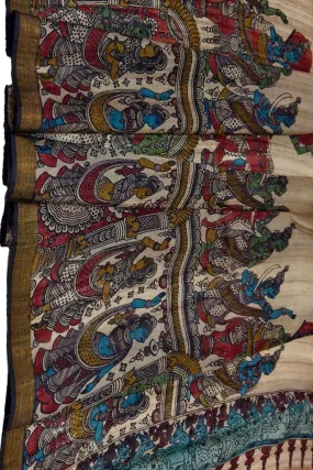 Pastel Tussar Silk Kalamkari Dupatta