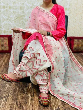 Pink Chikan Embroidered Kurti with Sequins and Cutwork Embroidery