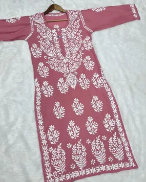 Pink Heavy Chikankari Handwork Modal Kurti , Pair it With Jeans