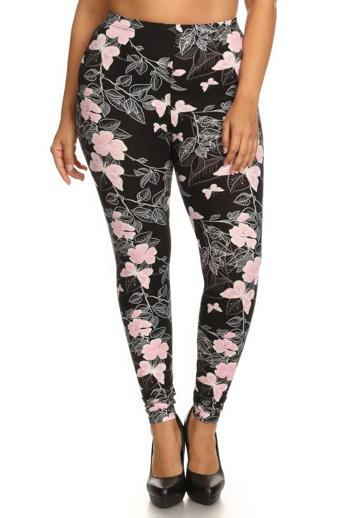 Plus Size-  Butterfly Graphic Printed Knit Leggings