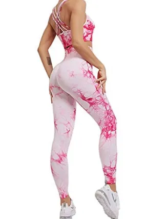 Printed Fashion Workout Sets for Women 2 Piece High Waist Seamless Yuga Leggings and Crop Top Outfits Red