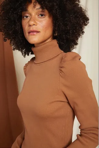 Puff Sleeve Turtleneck ~ Sepia