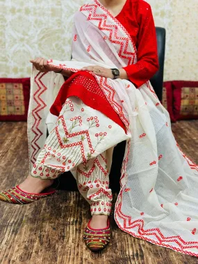 Red Chikan Embroidered Kurti with Sequins and Cutwork Embroidery