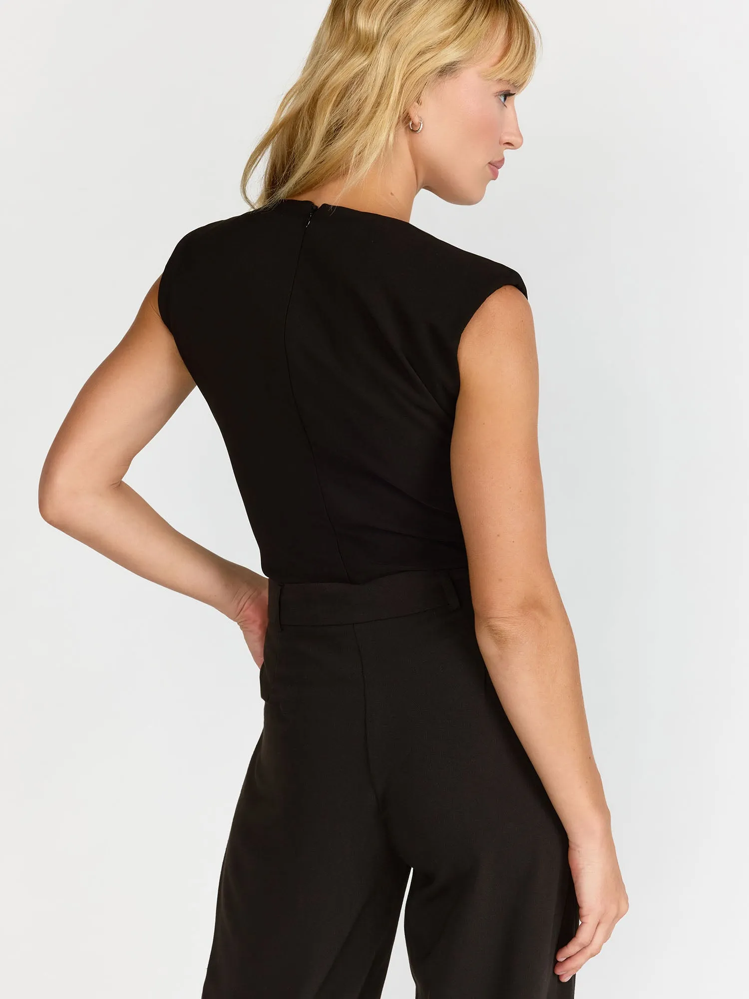 Sleeveless Crystal Trim V-Neck Bodysuit - Luxy USA