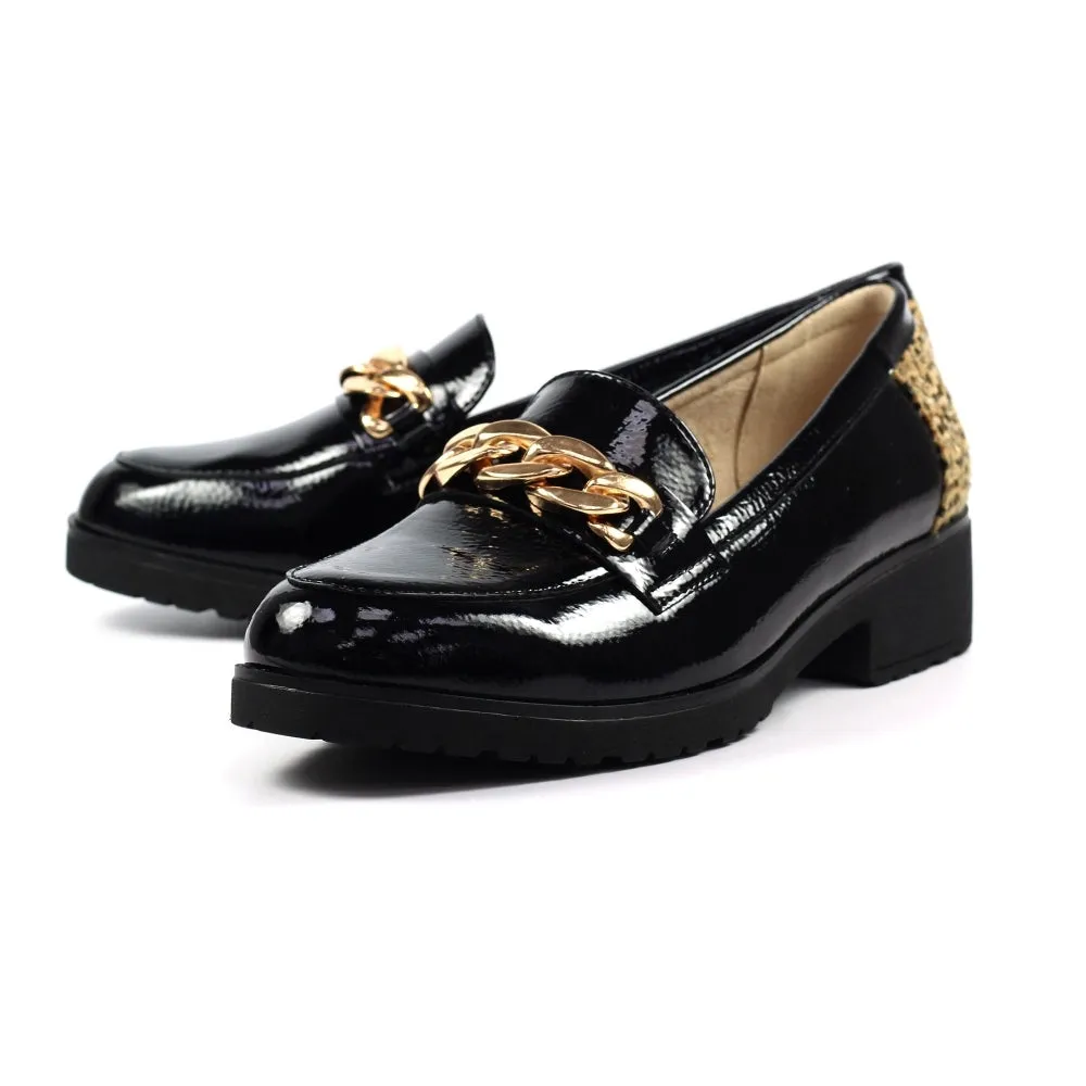 Slip On Lunar Ladies Chain Detail Shoes Zora Black/Gold Animal Print sale