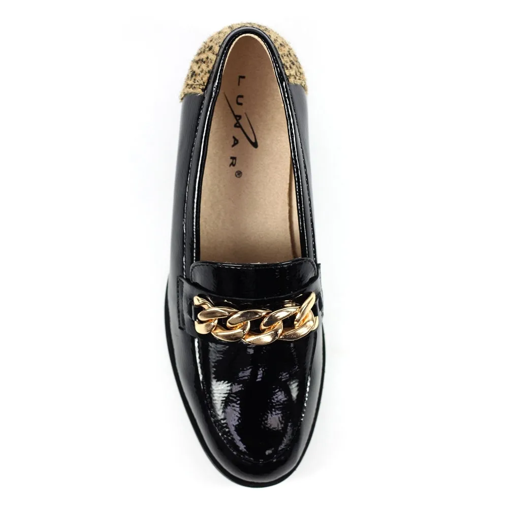Slip On Lunar Ladies Chain Detail Shoes Zora Black/Gold Animal Print sale