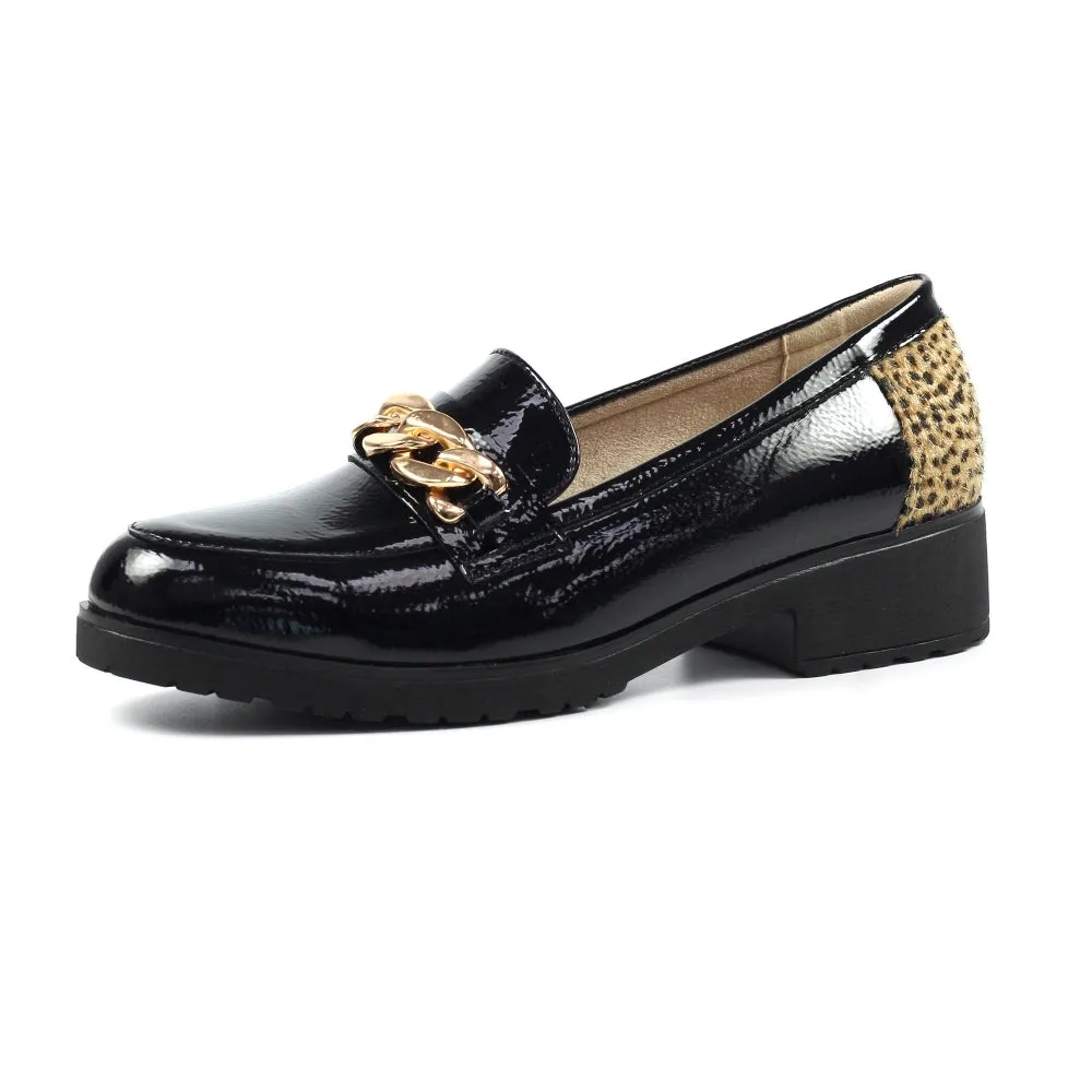 Slip On Lunar Ladies Chain Detail Shoes Zora Black/Gold Animal Print sale
