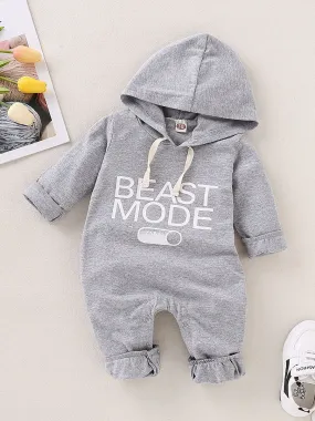 Spring Gray Long-sleeved Hooded Baby Jumpsuit Overalls