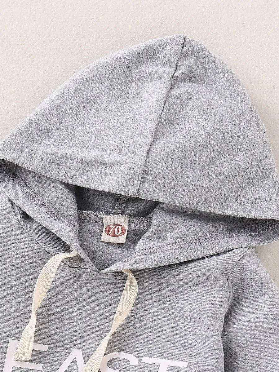 Spring Gray Long-sleeved Hooded Baby Jumpsuit Overalls