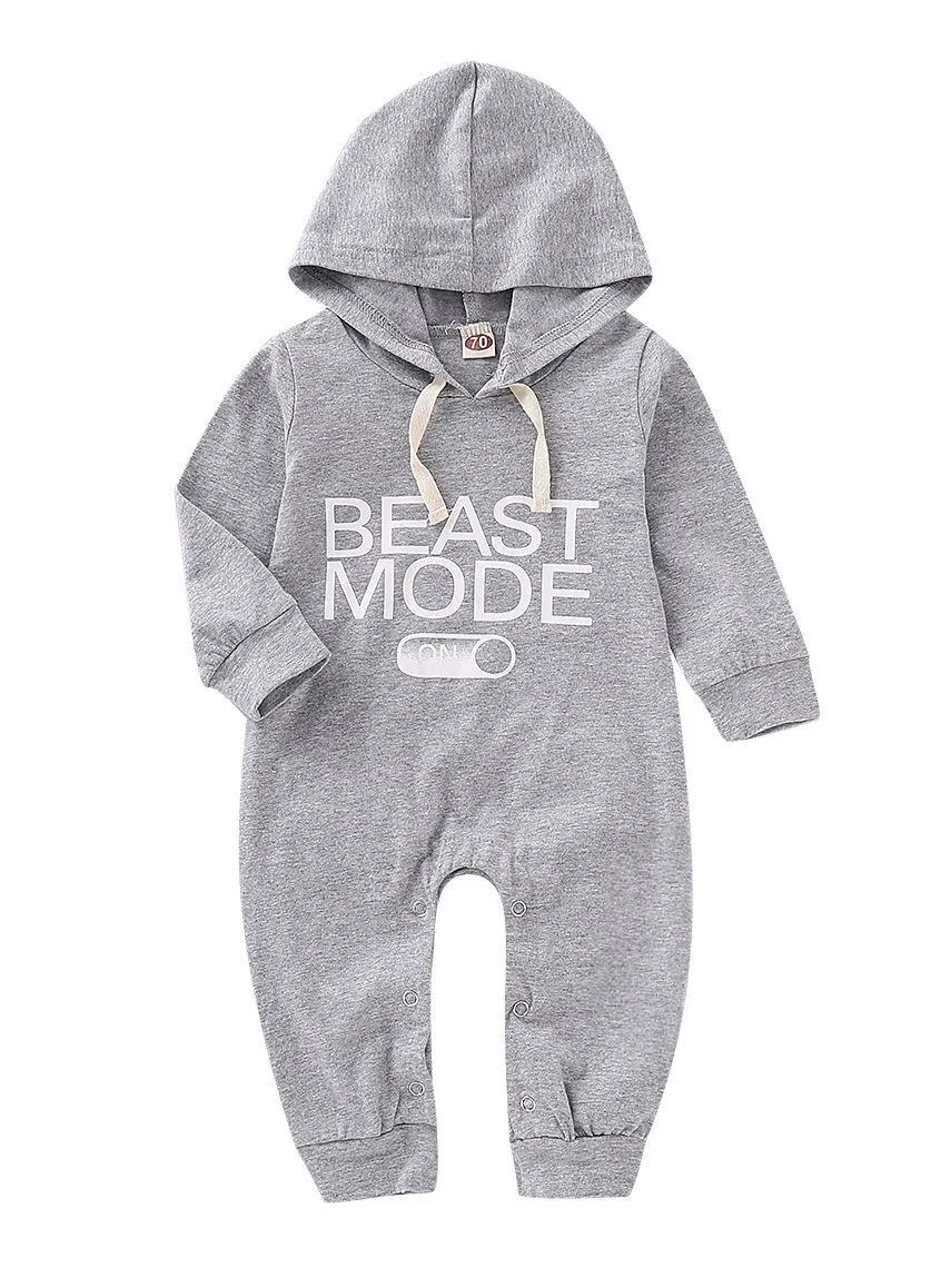 Spring Gray Long-sleeved Hooded Baby Jumpsuit Overalls