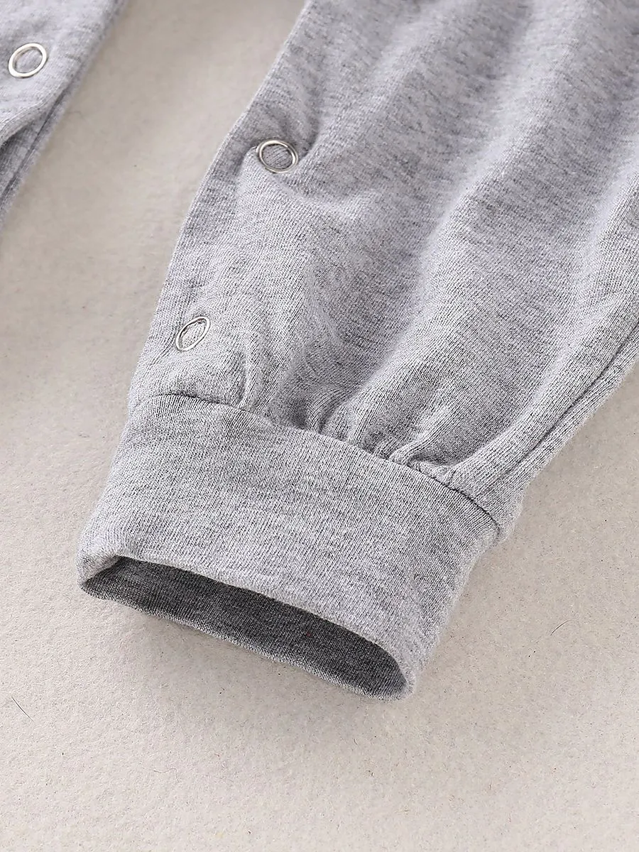 Spring Gray Long-sleeved Hooded Baby Jumpsuit Overalls