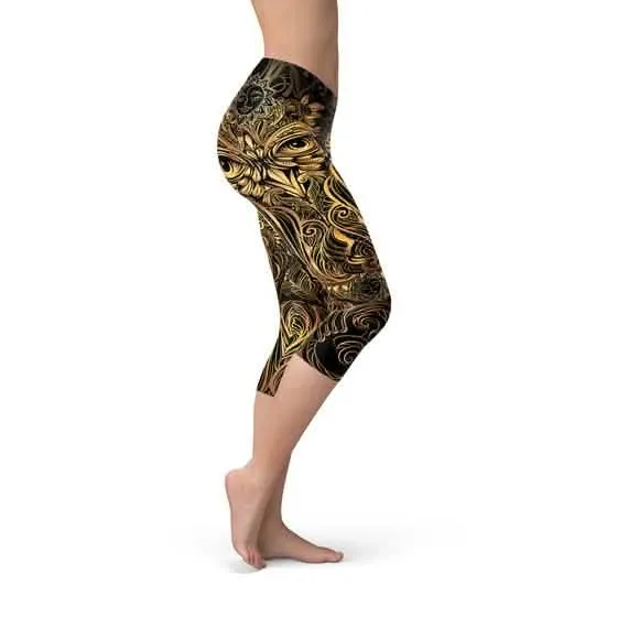Stylish Owl Print Capri Leggings for Active Women