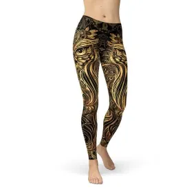 Stylish Women's Golden Owl Graphic Leggings