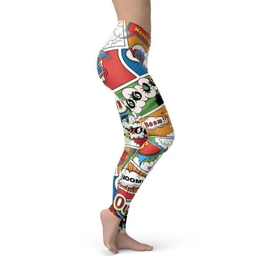 Superhero-Inspired Women's Leggings with Unique Comic Book Graphics