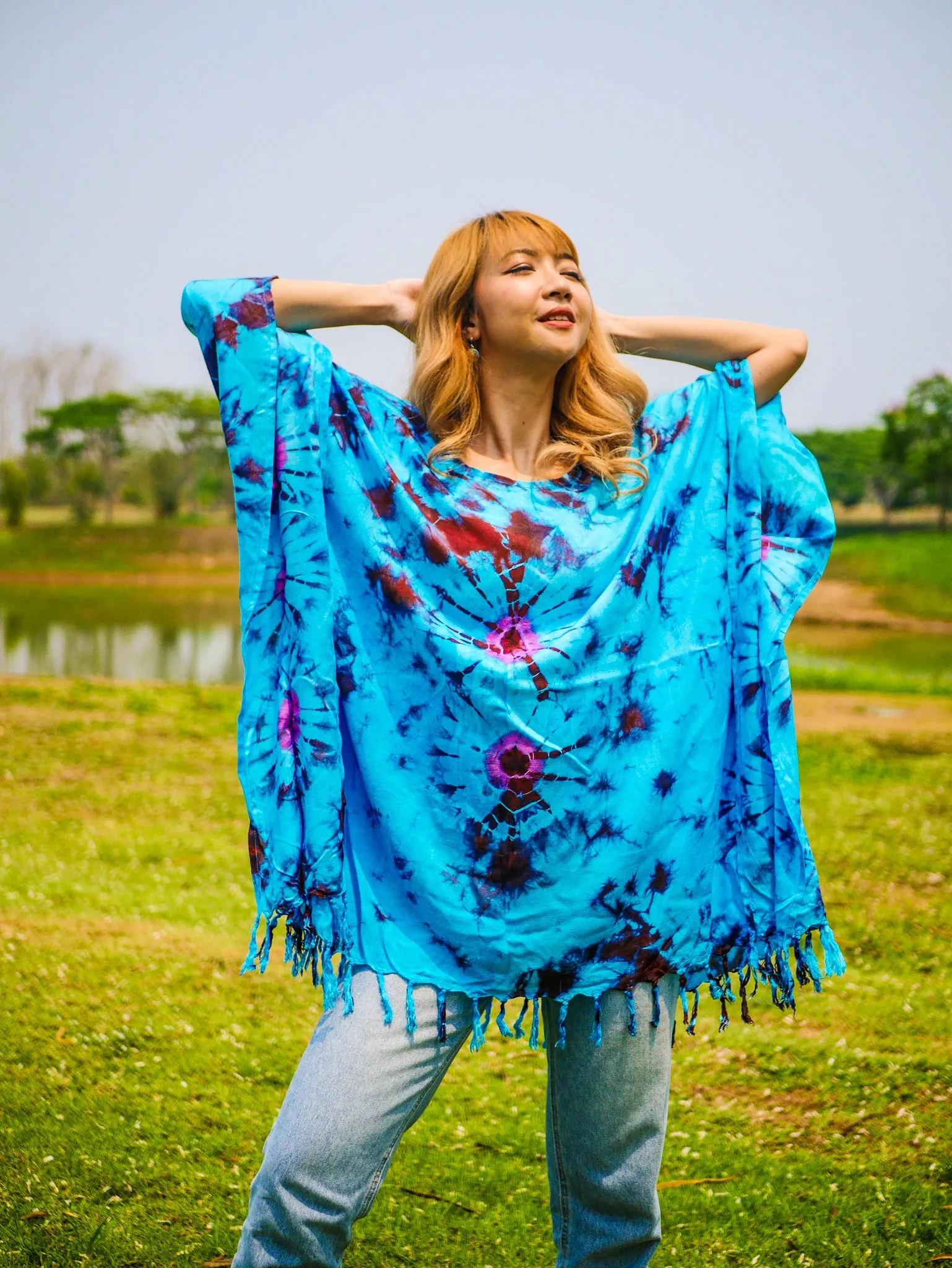 T0265- Hand Dyed Tunic Boho Kaftan Blouse Hippie Oversize Tops