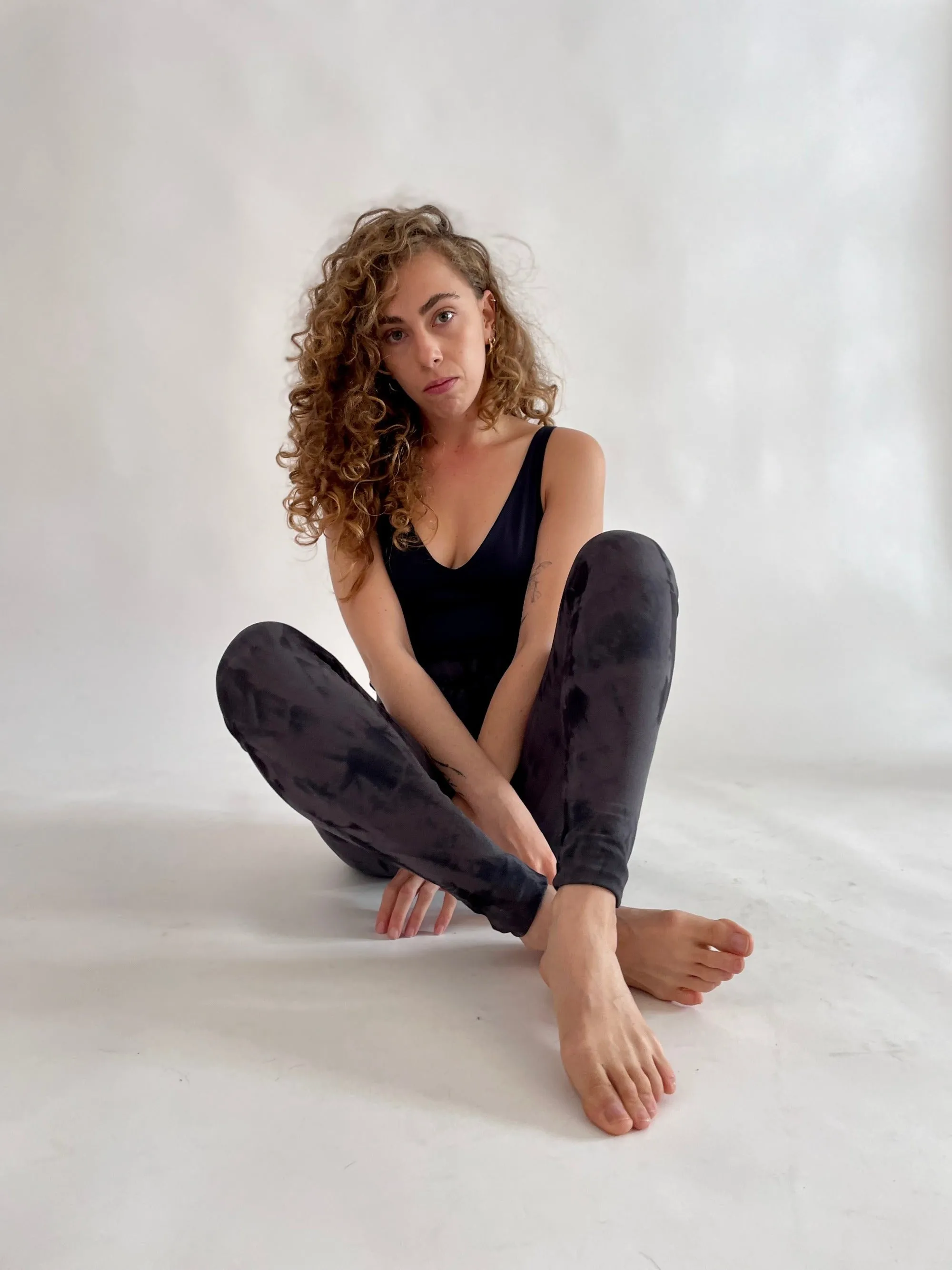 Tie Dye Yoga Leggings - Black & Grey