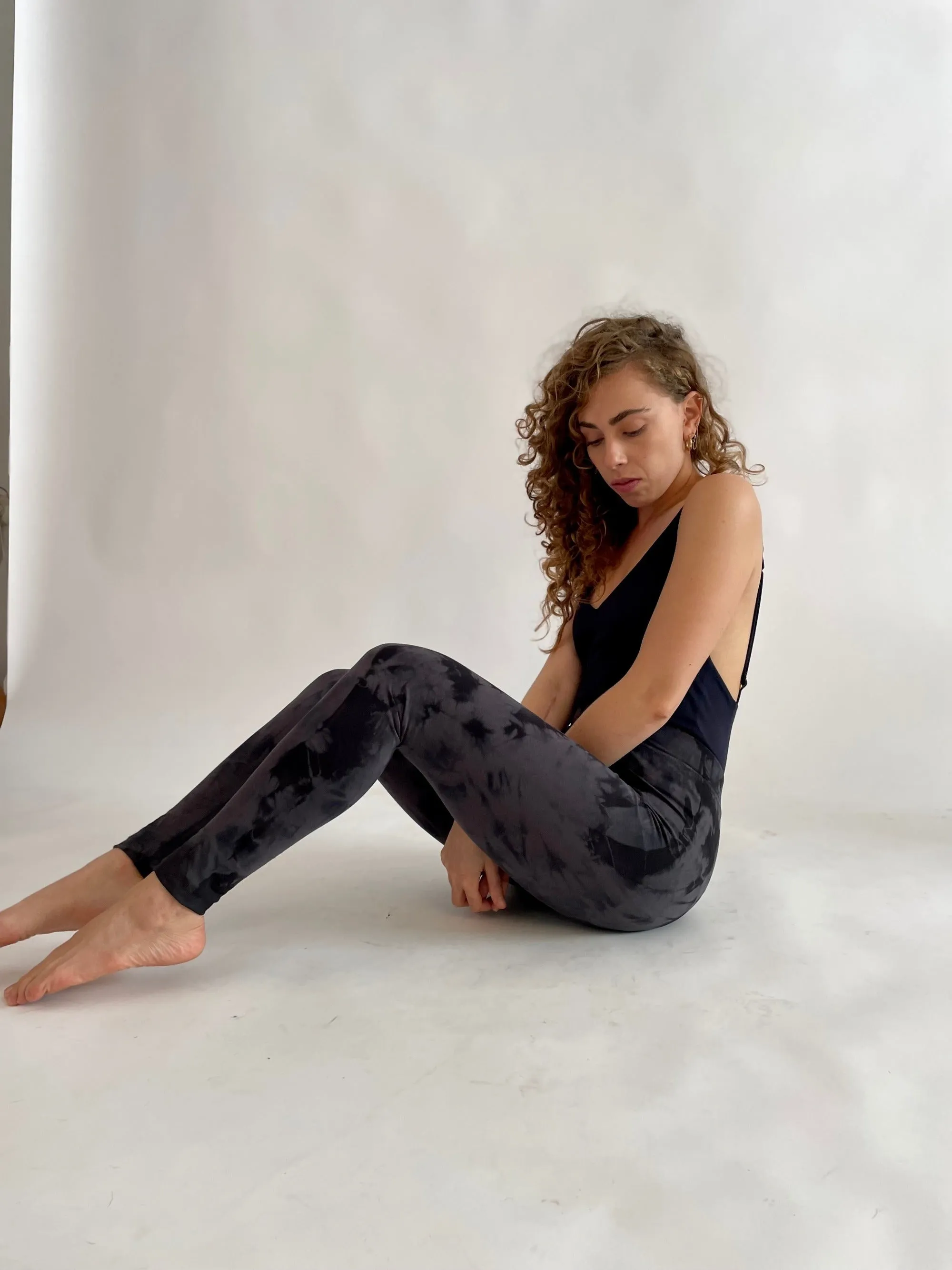 Tie Dye Yoga Leggings - Black & Grey