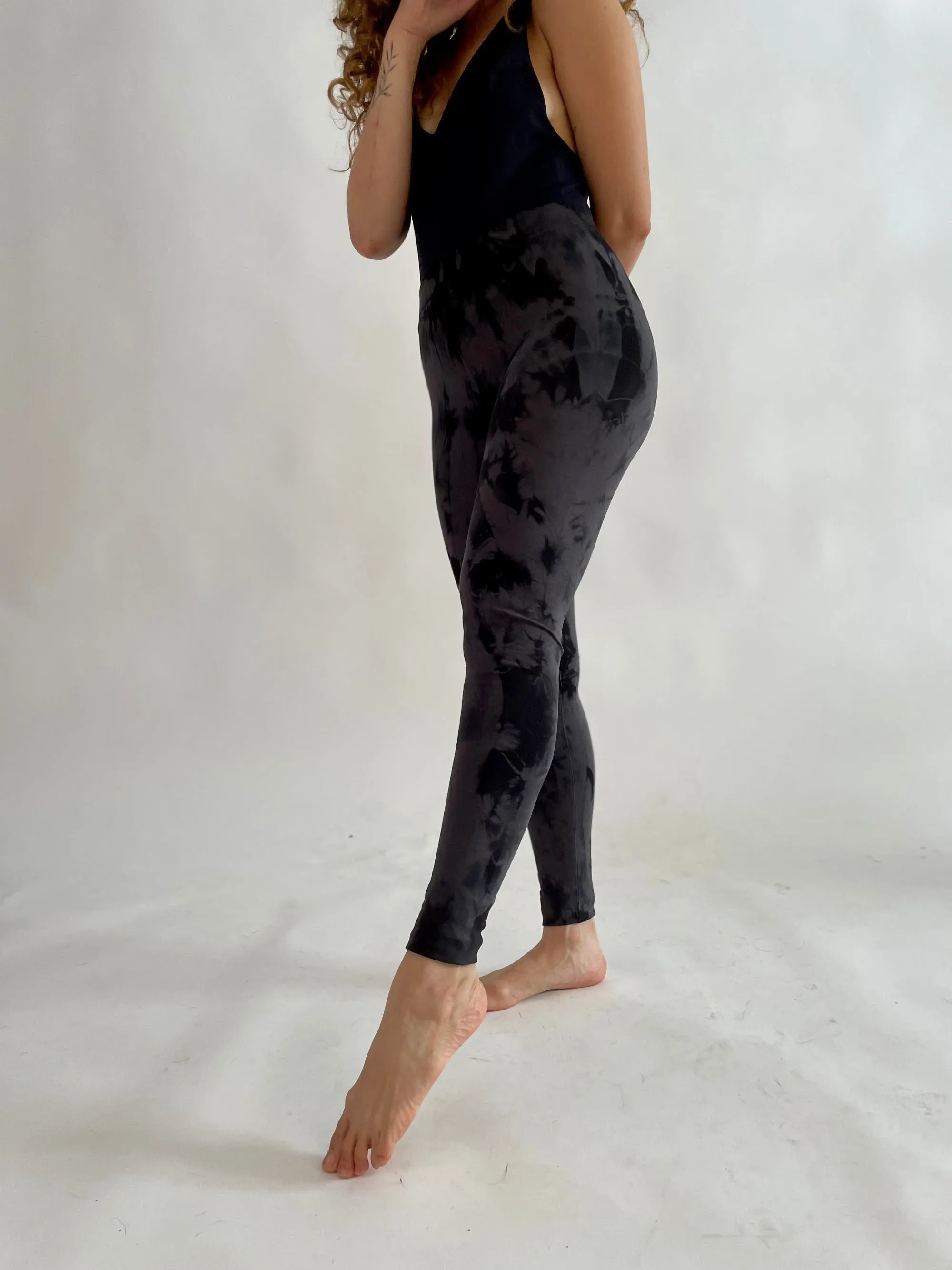 Tie Dye Yoga Leggings - Black & Grey