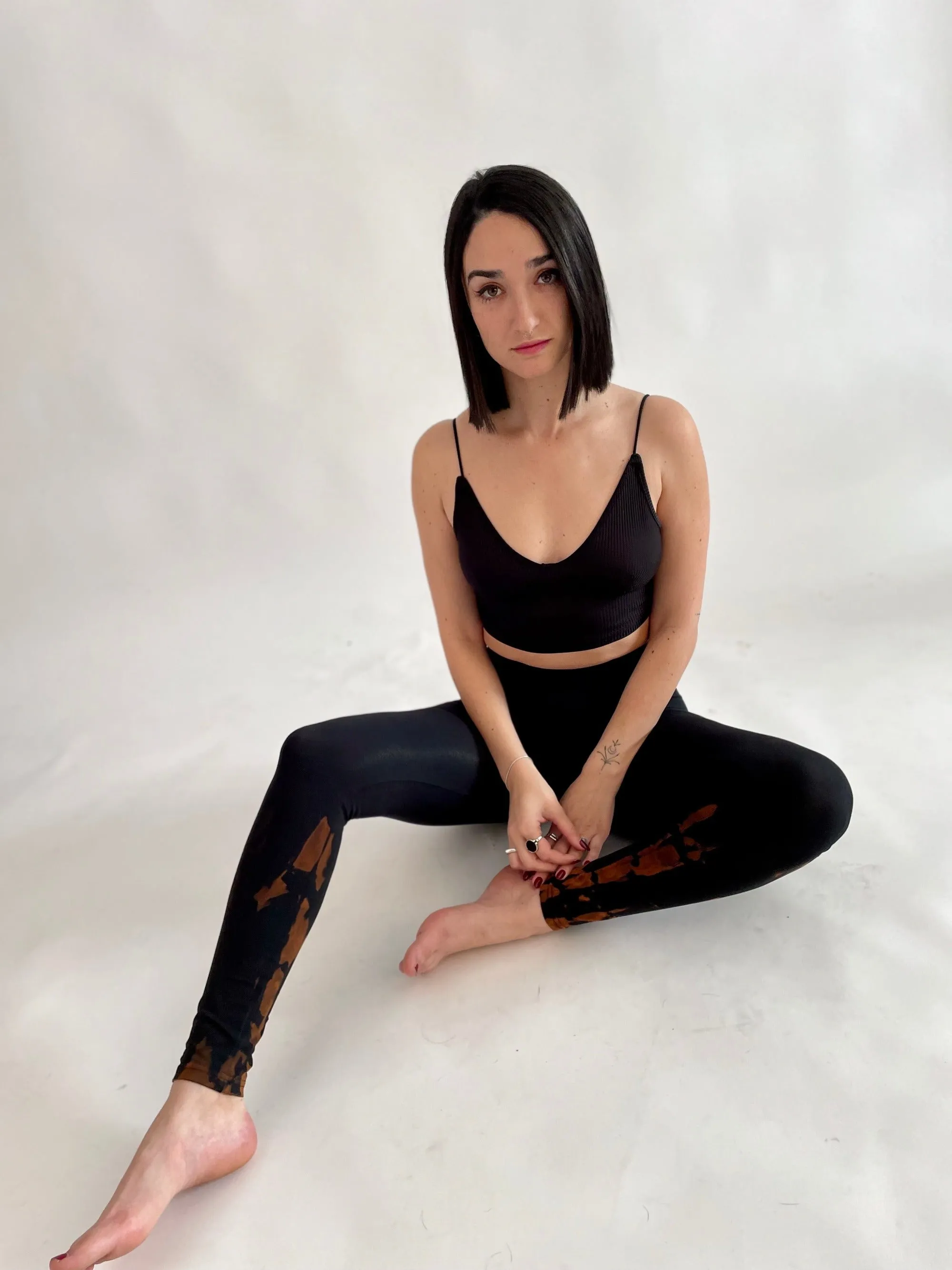 Tie Dye Yoga Leggings - Black & Rusty