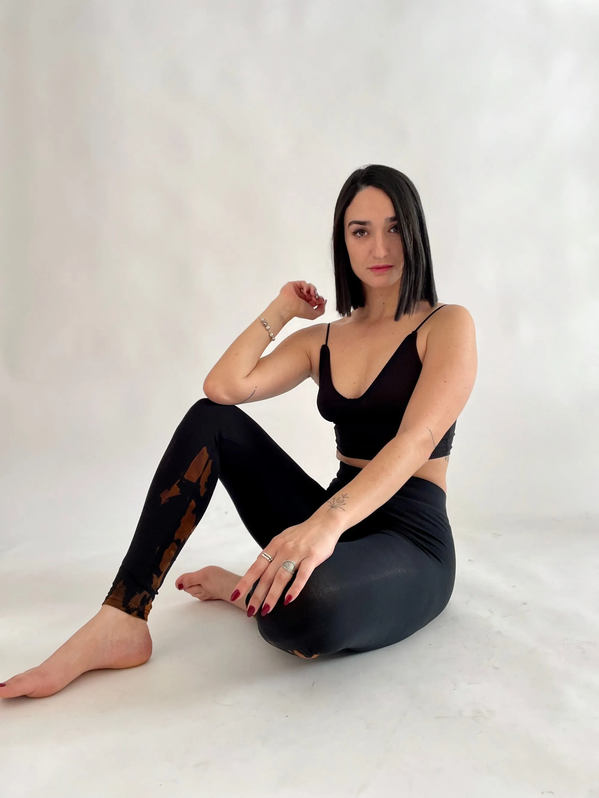 Tie Dye Yoga Leggings - Black & Rusty