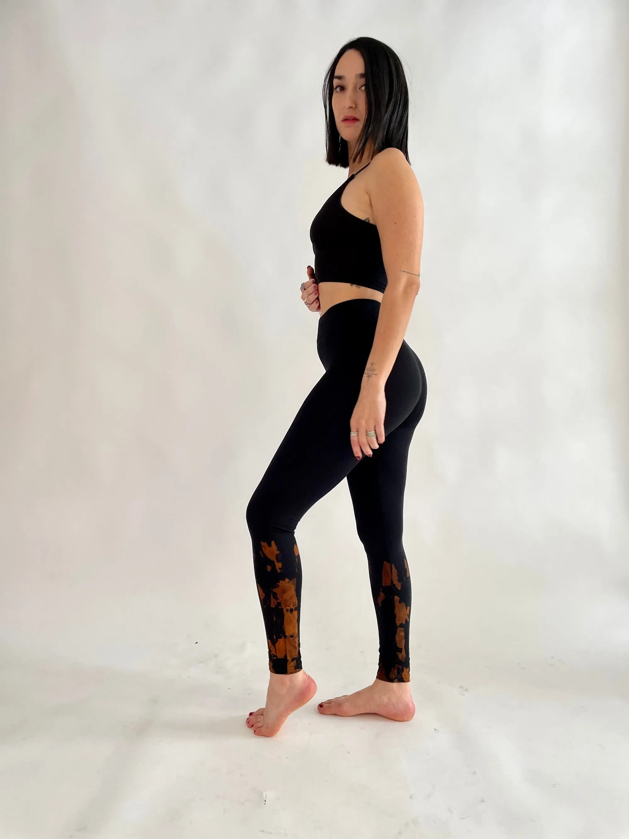 Tie Dye Yoga Leggings - Black & Rusty