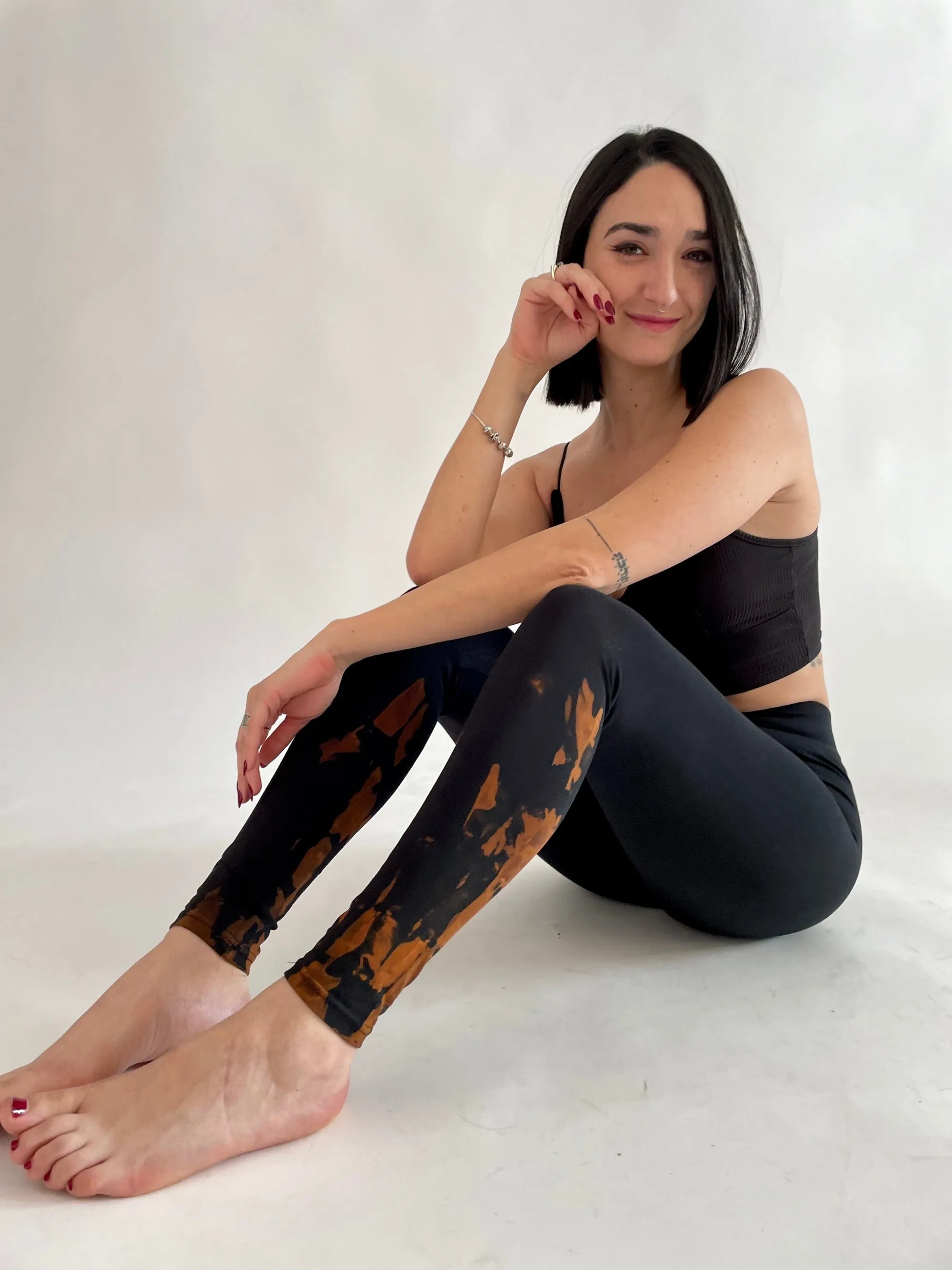 Tie Dye Yoga Leggings - Black & Rusty
