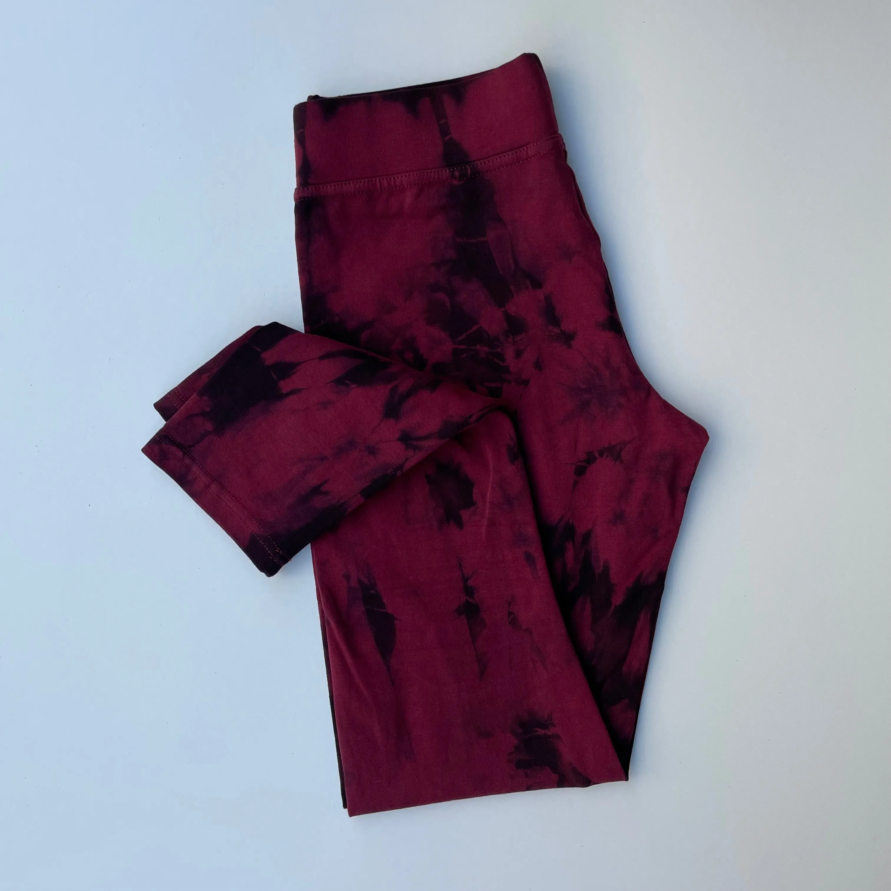 Tie Dye Yoga Leggings - Wine & Black