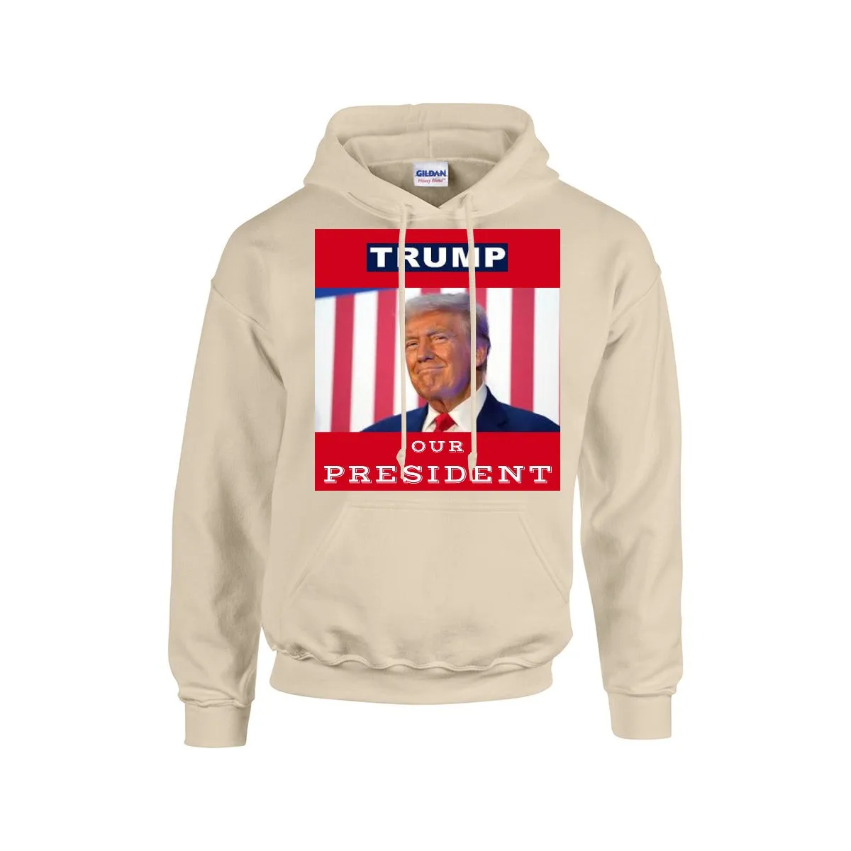 TRUMP -OUR PRESIDENT -Hoodie For The USA |Gildan 18500  -RED BACKGROUND