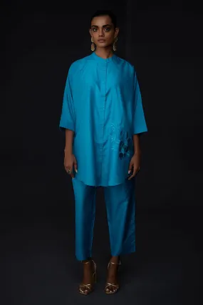Turquoise Blue Embroidered Tunic & Pant Set